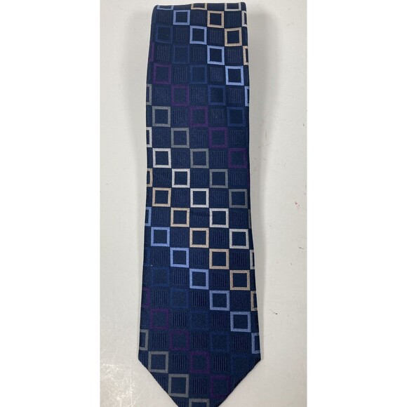 MICHAEL KORS Dark Blue W/Square Pattern 100% Silk Ties - Picture 1 of 5
